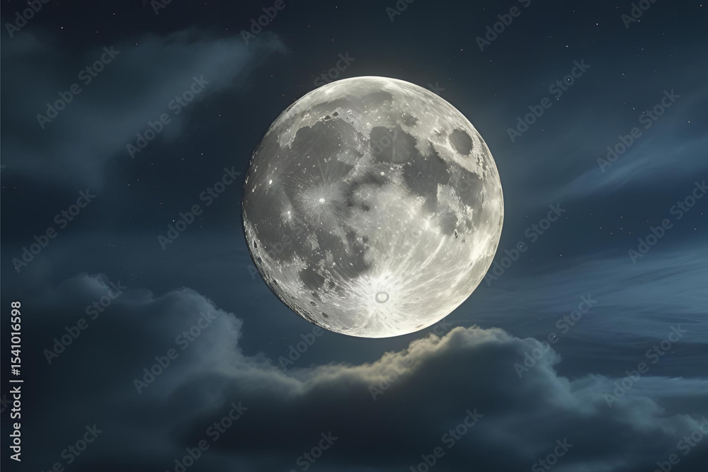 Wall mural bright full moon partially obscured by wispy night clouds