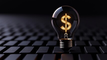 A light bulb illuminates a golden symbol representing a bright idea for financial gain.