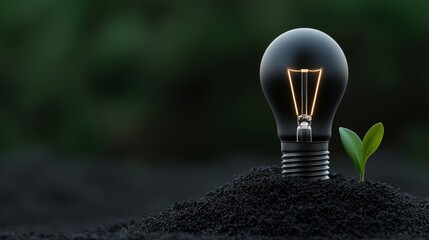 A light bulb and a small plant represent a concept of innovation and growth.