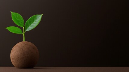 A young plant emerges from a sphere of soil symbolizing new life and growth.