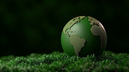 Green earth globe on verdant turf evokes a concept of ecology and environmental awareness.