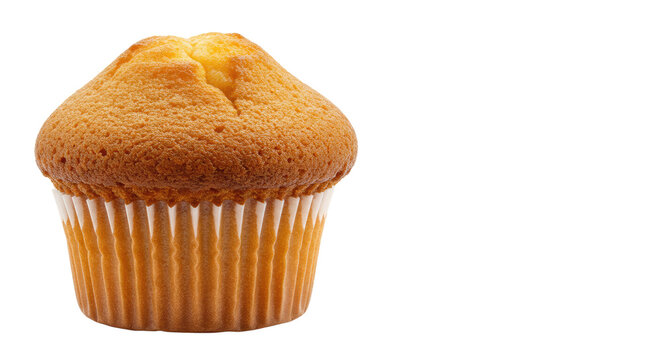 Single golden muffin in paper liner closeup view