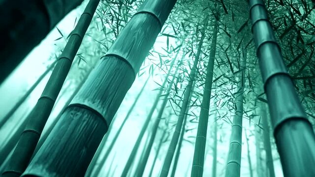 Teal bamboo forest view from below