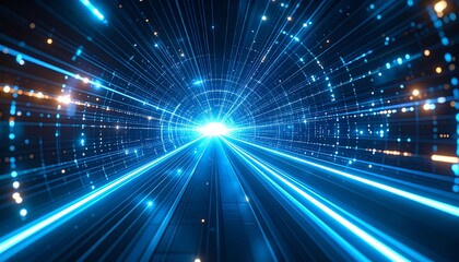 Hyperspace tunnel with radiant blue lines