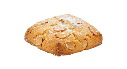 Square almond cookie dusted with powdered sugar golden brown and delicious