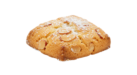 Square almond cookie dusted with powdered sugar golden brown and delicious