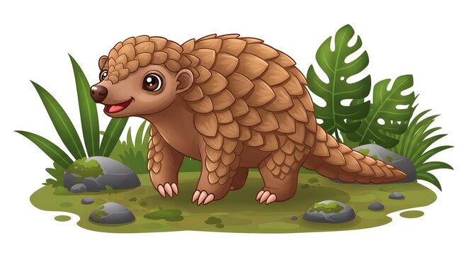 A charming vector pangolin with realistic scales and friendly eyes
