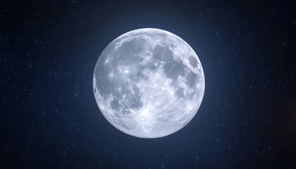 Full moon in the night sky with stars. 3D Rendering