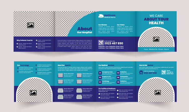 Square Four-Fold Healthcare Brochure Design Template, Tailored for Medical Clinics, Hospitals, and Wellness Service Promotions - Powered by Adobe