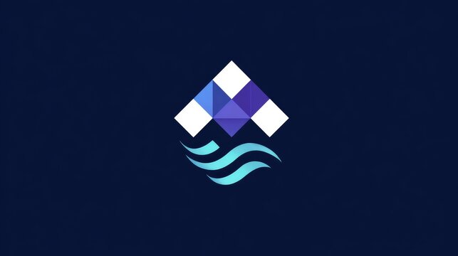 Technology-themed logo with geometric shapes and digital waveforms in blue tones