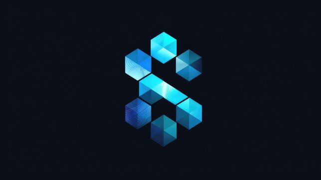 Technology-themed logo with geometric shapes and digital waveforms in blue tones