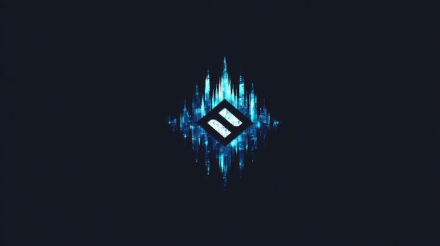 Technology-themed logo with geometric shapes and digital waveforms in blue tones