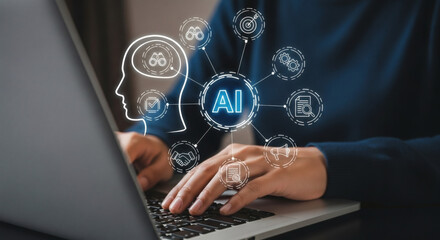 AI Agent Enhancing Business Processes with Automation and Predictive Analytics | Generative AI Analyzing Data and Forecasting Future Trends for Business | Futuristic Holographic Generative icon 