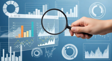 Market Analysis and Business Strategy with Financial Data Dashboard | Analyst Examining Financial and Statistical Graphs for Business Insights | Futuristic Holographic Generative icon 