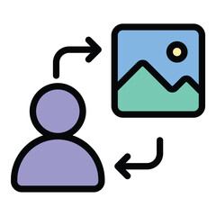 User generated content icon flat line style illustration representing media created by users, suitable for social platforms, marketing, and online community-related projects