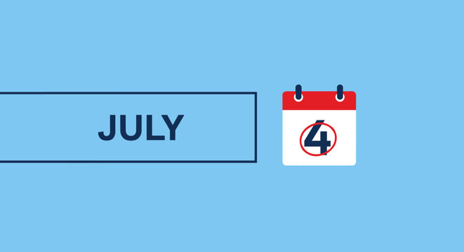 July Calendar Design Featuring 4th Day of Month with Minimalist Style and Bright Blue Background