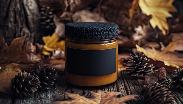 Amber candle in autumnal setting