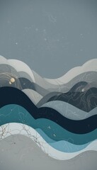 Obraz premium Abstract Teal and Gray Mountain Landscape: Serene Waves of Color
