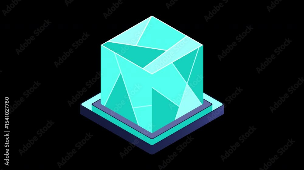 Poster Isometric futuristic server animation. Isometric database or data center. Abstract blockchain. Computer storage. Cloud storage. Transparent background with alpha channel