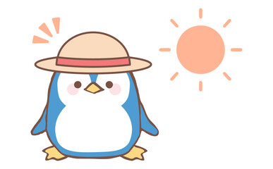帽子を被るペンギンの熱中症予防イラスト