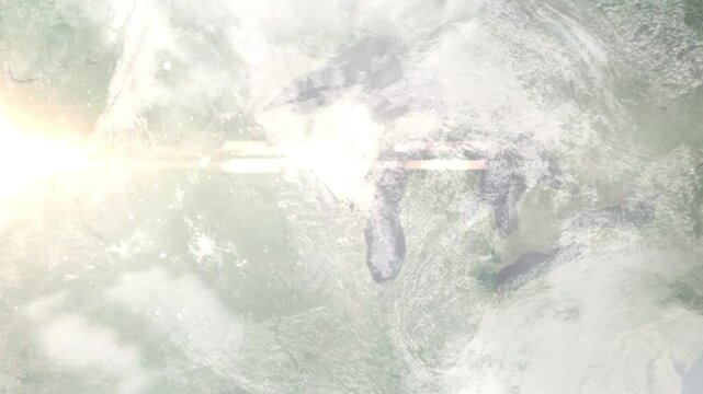 Earth zoom in from space and focus on Appleton, Wisconsin, USA. Background for travel intro or blog. Satellite view. 3D style Animation. Images from NASA.