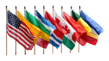 International flags displayed at cultural event outdoor setting vibrant colors celebrating diversity cut out png