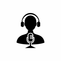 Podcast Host Icon Human Head Silhouette with Headset
