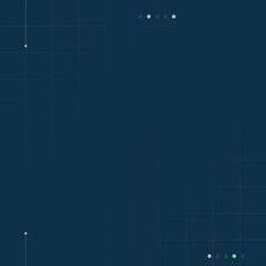 A dark blue background with a subtle grid pattern and scattered light blue green dots some forming a short line.