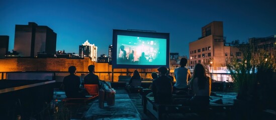 Rooftop movie night under the city lights