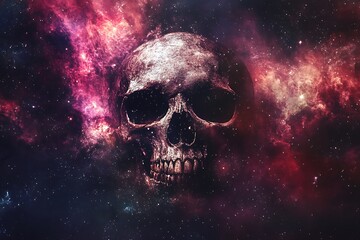 Skull in space. Abstract background.