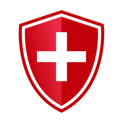Switzerland flag icon with a red cross symbol, perfect for medical and first aid web buttons or illustrations