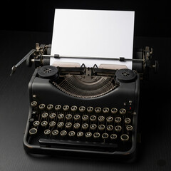black vintage typewriter with white paper