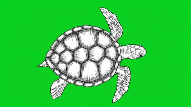 Sea Turtle Illustration on Green Background