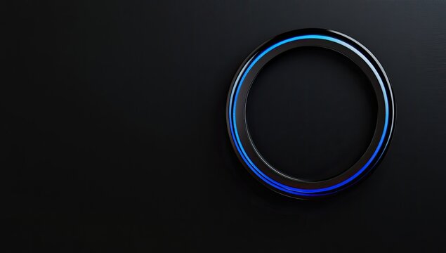 Dark background, glowing blue circle frame