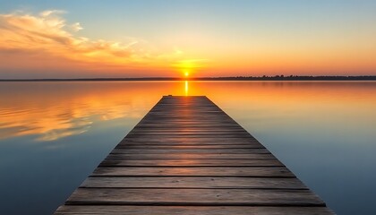 Obraz premium Wooden pier on the lake at sunset. Beautiful summer landscape.