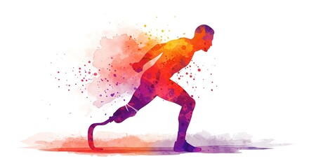 Watercolor illustration of athlete with prosthetic leg