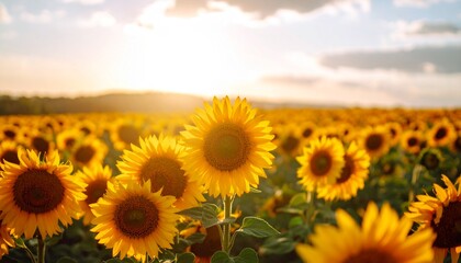 sunflower field at sunset