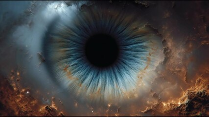 Celestial macro of a detailed blue eye resembling a cosmic nebula - Powered by Adobe