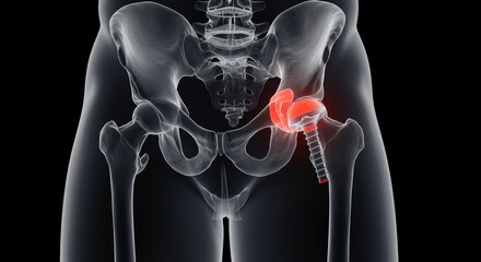 Hip replacement implant in a translucent x ray view