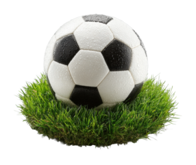 Soccer ball action on grass outdoor sports environment fun and playfulness cut out png