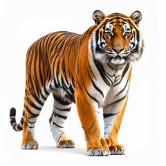 Fototapeta premium Majestic Orange Tiger with Black Stripes on White Background