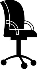 Stylish office chair icon featuring ergonomic designs in black and outline stroke aesthetics perfect for representing comfortable seating for working at a desk. Piece of furniture for living room,