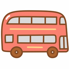 Cute flat doodle illustration of a red double-decker bus. Perfect for UK travel themes, city tour designs, tourism materials, or transport infographics.