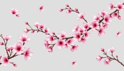 Fototapeta premium a long horizontal banner adorned with a delicate floral design of pink blossoms against a light background
