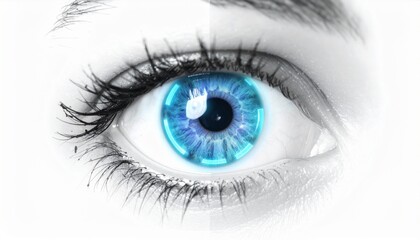 Close Up of a Blue Futuristic Eye with Monochrome Background