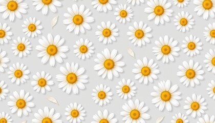 a repeating pattern of daisies with yellow centers against a white background.