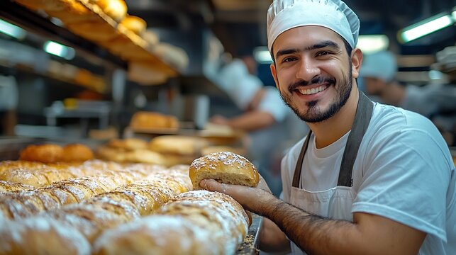 Brazilian grill master baking bread