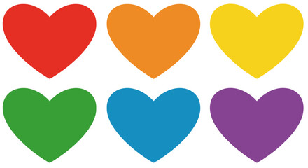 Colorful hearts in a grid pattern on white background  