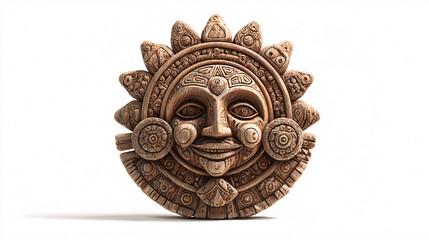Ancient wooden sun god statue isolated on white