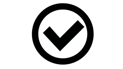 Black check mark icon in circular outline on white background  